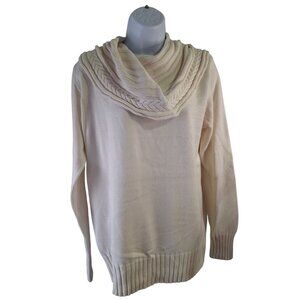 N Touch Cable Knit Cowl Neck Sweater Womens Medium Cream